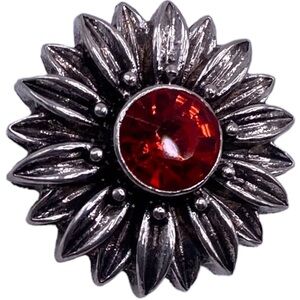 Ginger Snap #204 - “Silver Sunflower with Red Stone” For 18mm Snap Jewelry!